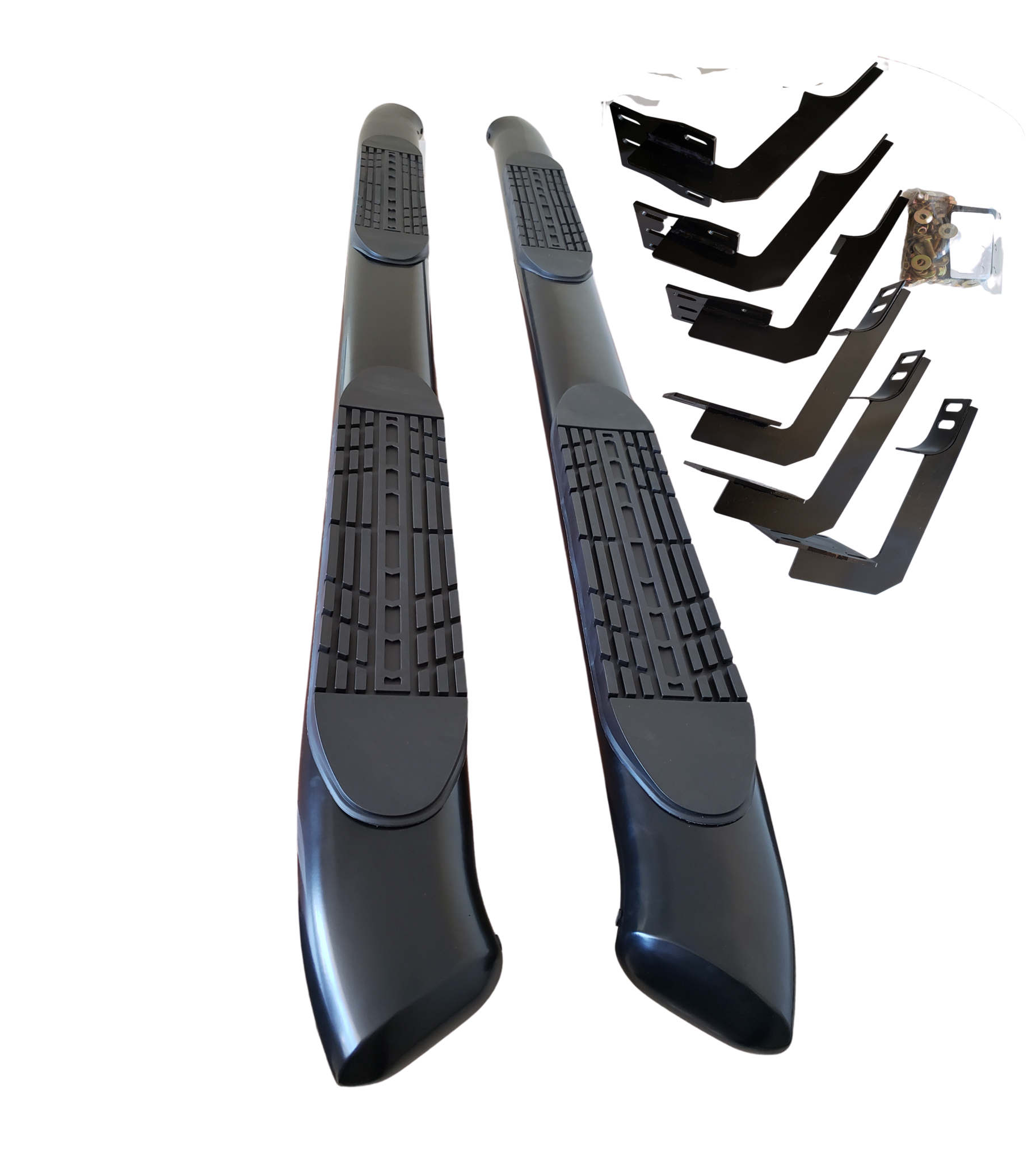 Oval Red Cut Step Bars For 2007-2019 Chevy Silverado & GMC Sierra Crew Cab - 5-inch, 84-inch Length