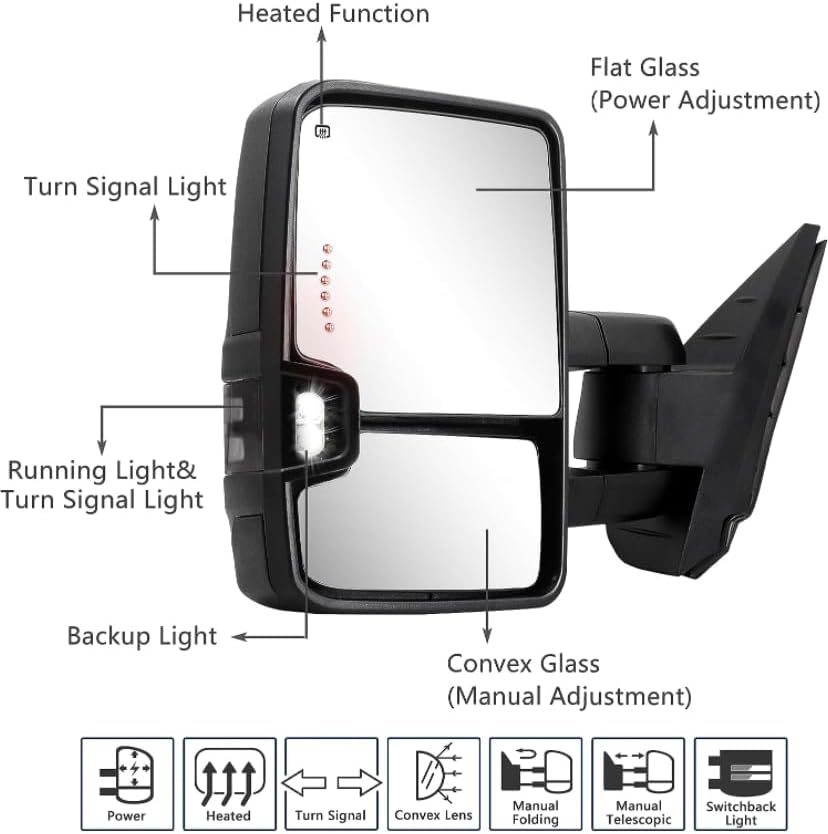 Tow mirror for Chevy Silverado Sierra 07 - 13 Switch Back Passenger side