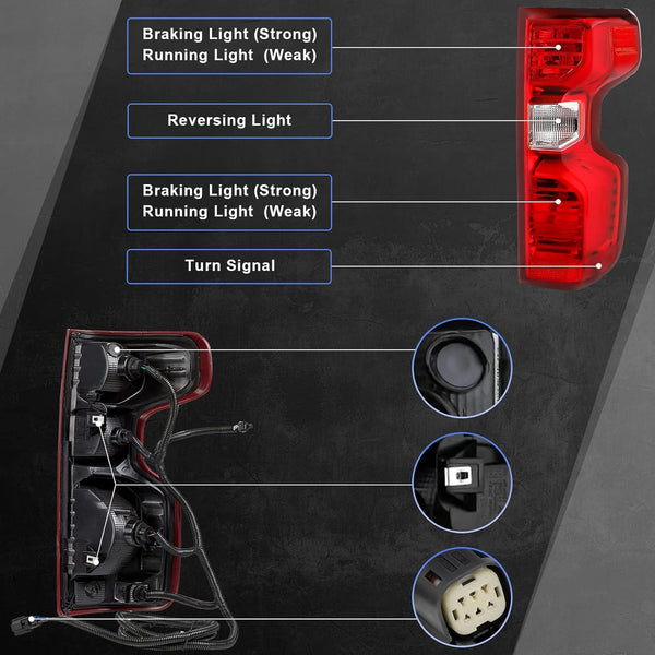 Tail Light Rear Lamp Compatible With 2019 2020 2021 2022 2023 Chevy Silverado 1500 2500HD 3500HD Halogen Type NON-LED Model Left Driver Side Taillight Brake Signal Assembly with Bulb & Harness