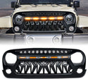 Front Grill Mesh Grille Cover Matte Black with Amber LED Running Lights for 2007-2018 Jeep Wrangler JK JKU Accessories & Unlimited Rubicon Sahara Sport, ABS