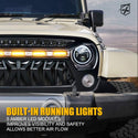 Front Grill Mesh Grille Cover Matte Black with Amber LED Running Lights for 2007-2018 Jeep Wrangler JK JKU Accessories & Unlimited Rubicon Sahara Sport, ABS