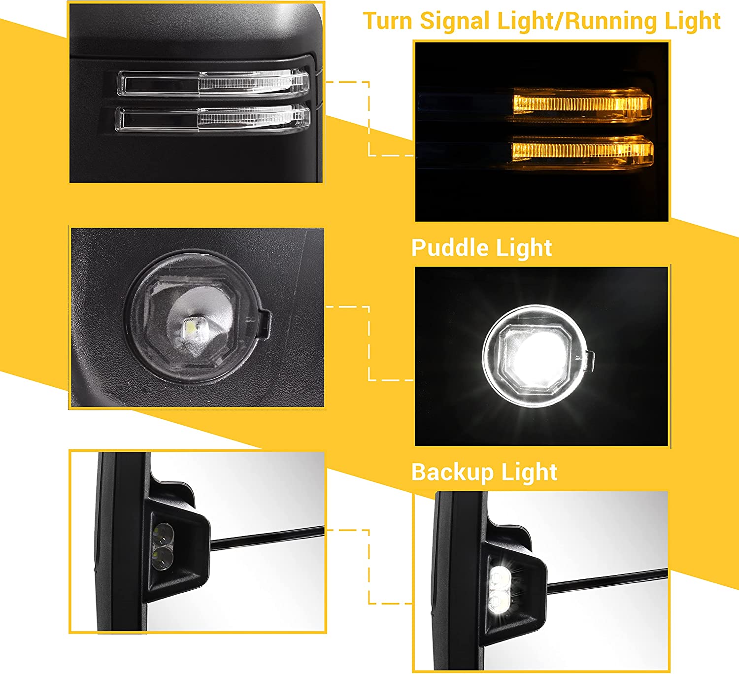 Tow mirrors set for GMC Sierra 1500 2019 - 2024 power heated turn Signal Chrome - 0