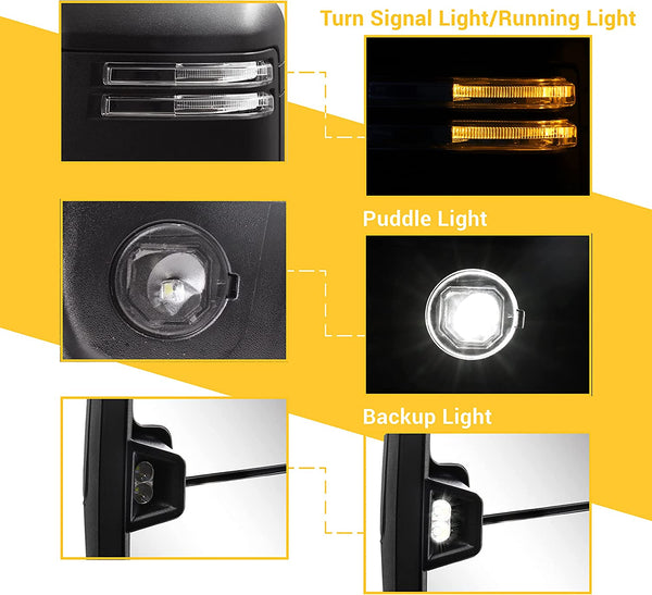 Tow mirrors set for GMC Sierra 1500 2019 - 2024 power heated turn Signal