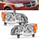 Headlights Assembly Compatible with 2011-2019 Dodge Grand Caravan / 2008-2016 Chrysler Town & Country Headlamps Replacement Chrome Housing Amber Reflector Clear Lens Left and Right