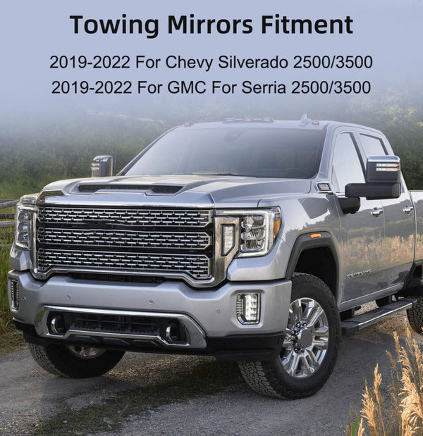 Tow mirrors set for Silverado Sierra 2500 3500 2019 - 2024 power heated turn Signal Chrome