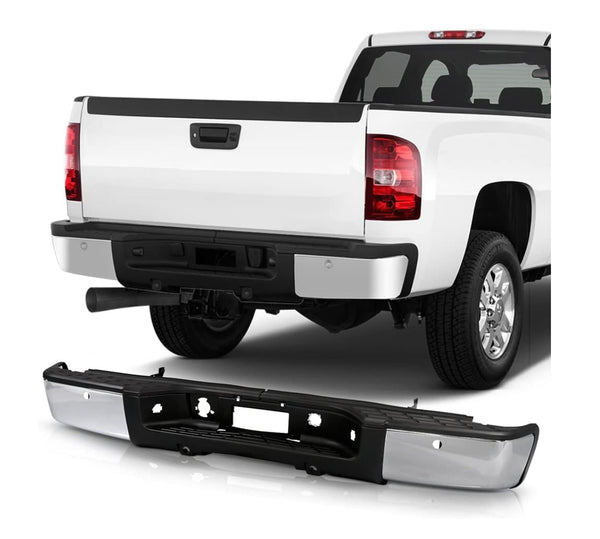 Rear Bumper for GMC Sierra Chevy Silverado 2007 - 2013 Chrome with sensor holes