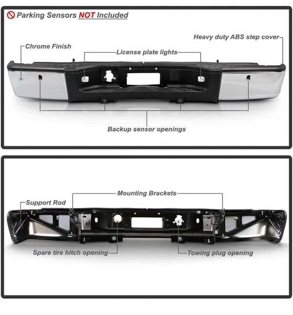 Rear Bumper for GMC Sierra Chevy Silverado 2007 - 2013 Chrome with sensor holes