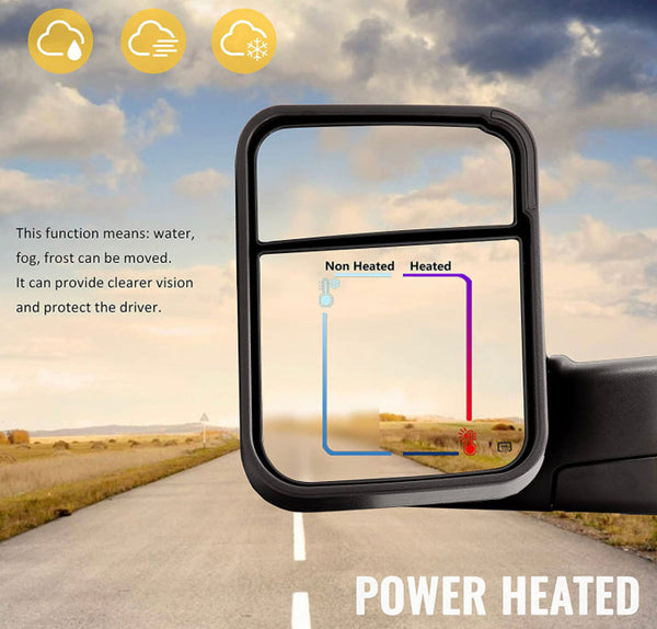 Tow Mirrors Fit Dodge Ram 2009-2018 (2019-22 Classic) Black Pair Power Heated