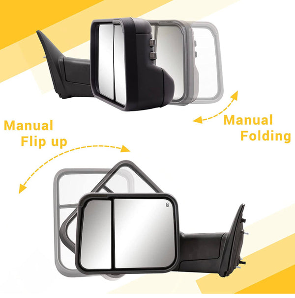 Tow Mirrors Fit Dodge Ram 2009-2018 (2019-22 Classic) Black Pair Power Heated