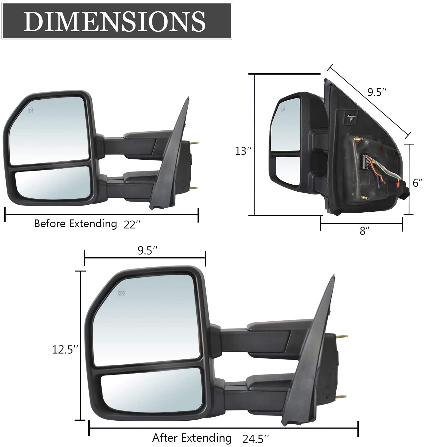 Towing mirrors for Ford F-150 2015 - 2020 8 pins power, heated, turn signal - 0
