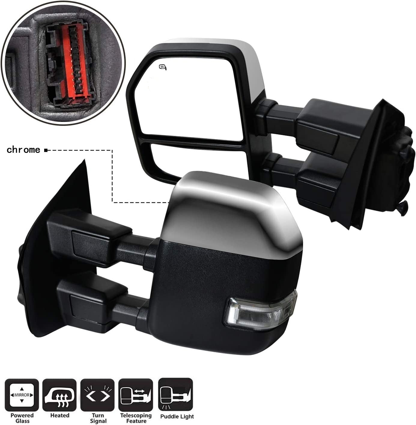 Towing mirrors fits Ford F250 F350 2017 - 2021  Power Heated Signals Chrome