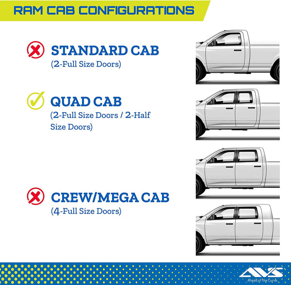 Auto Vent Shade 94813 Outside Mount Vent Visor Side Window Deflector, 4-Pc set Fits Ram 2019 - 2022 Quad Cab