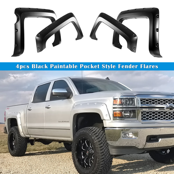 FOR 2014-2018 SILVERADO 5.8' FLEETSIDE 4X POCKET STYLE WHEEL FENDER FLARES COVER