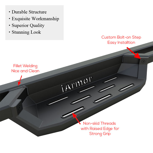 IA03NJG1B Drop Steps Armor Fits 2007-2018 Chevy Silverado GMC Sierra 1500 Crew Cab & 2019 2500 3500 HD Crew Cab (Excl. 07 Classic)(Incl. 19 1500 LD) (Nerf Bar | Side Steps | Side Bars)