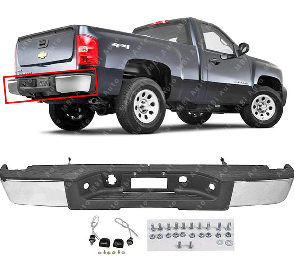 Rear Bumper for GMC Sierra Chevy Silverado 2007 - 2013 Chrome w/o sensor holes