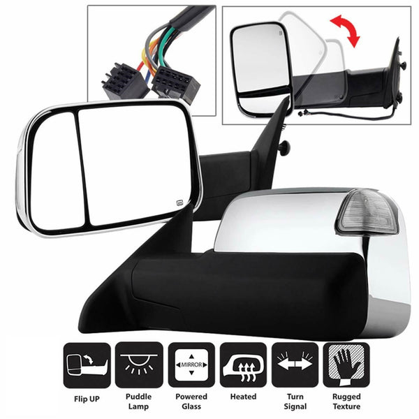 Towing Mirrors Fits Dodge Ram 2009-2018 (2019-22 Classic) Power heated
